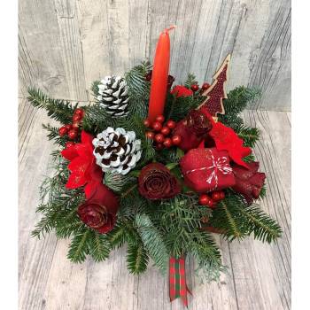 Σύνθεση Χριστουγεννιάτικη κόκκινη σε κουτί