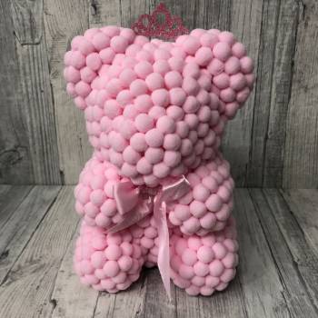 Pink rose bear pom pom